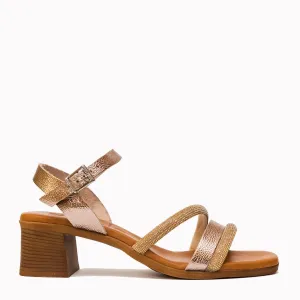 5355  Spanish leather sandals in block heel in champaign