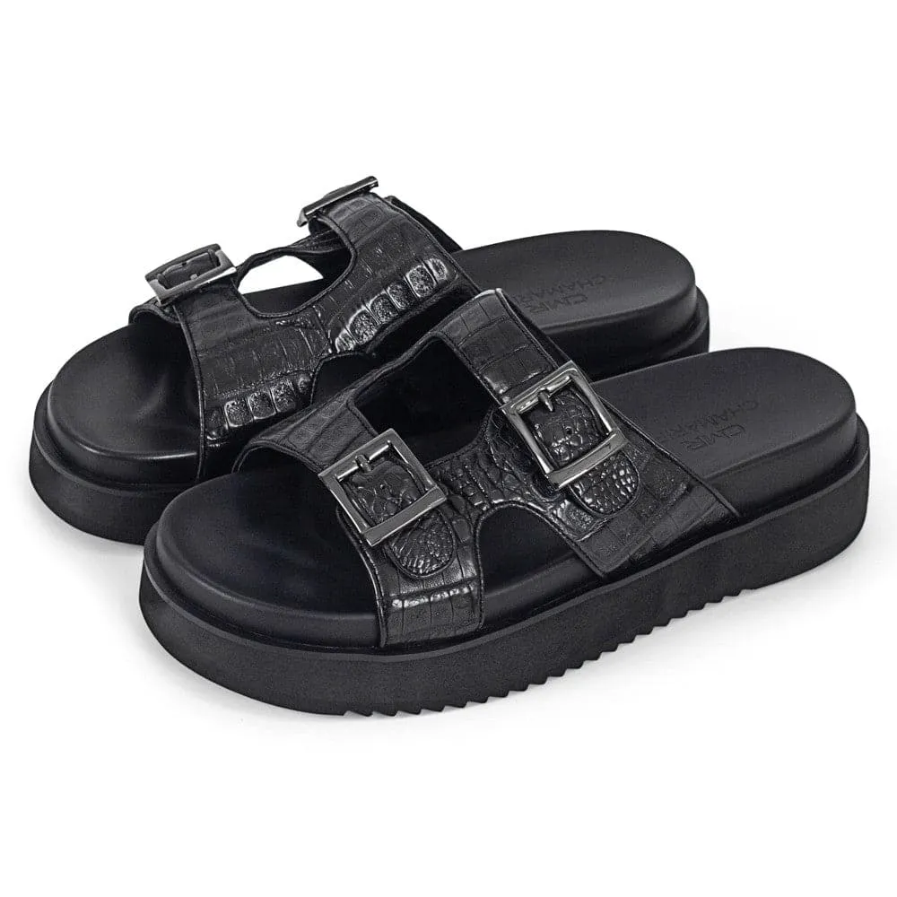 5CM / 1.95 Inches CMR CHAMARIPA Black Crocodile Leather Elevator Sandals