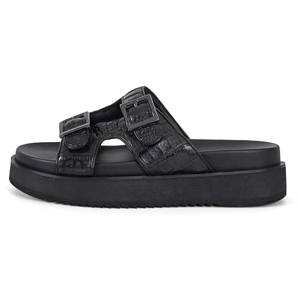 5CM / 1.95 Inches CMR CHAMARIPA Black Crocodile Leather Elevator Sandals