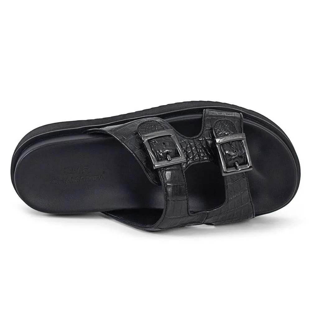 5CM / 1.95 Inches CMR CHAMARIPA Black Crocodile Leather Elevator Sandals