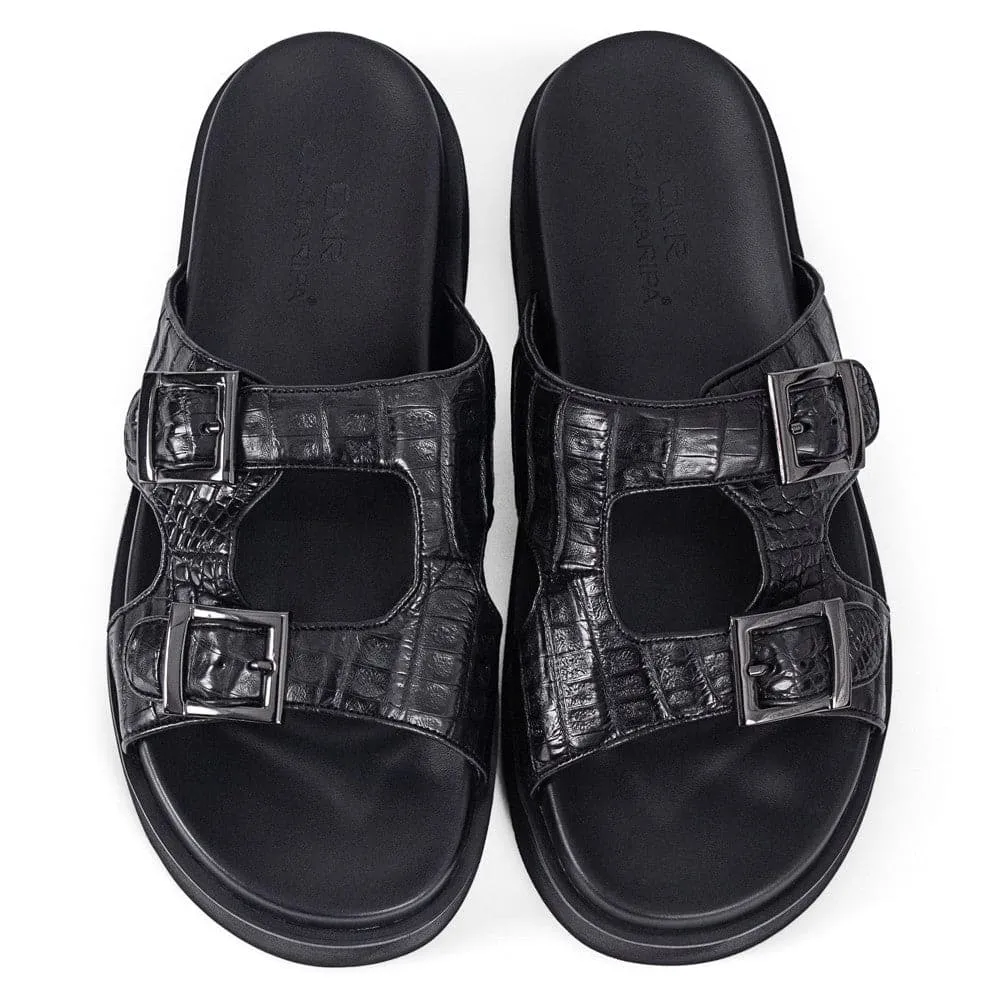 5CM / 1.95 Inches CMR CHAMARIPA Black Crocodile Leather Elevator Sandals