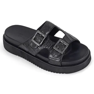 5CM / 1.95 Inches CMR CHAMARIPA Black Crocodile Leather Elevator Sandals
