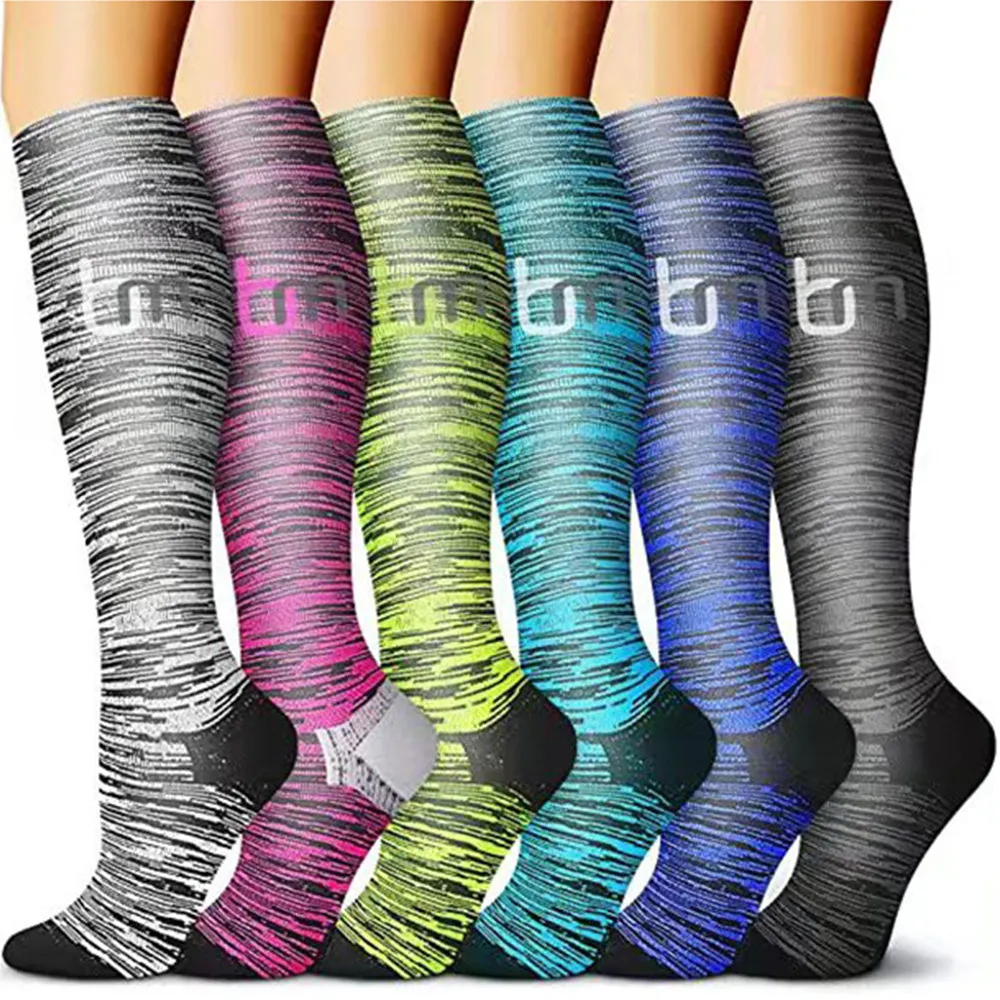 6 Pairs Set Compression Socks Knee High Nylon Stocking Leg Support Socks for Men and Women European size 34-39 Style 3