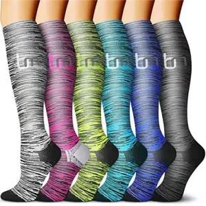 6 Pairs Set Compression Socks Knee High Nylon Stocking Leg Support Socks for Men and Women European size 34-39 Style 3