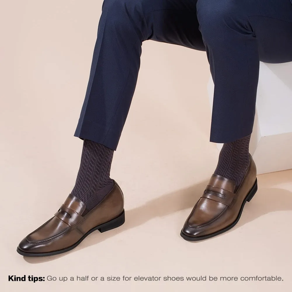 7 CM / 2.76 Inches CMR CHAMARIPA Height Increasing Shoes Formal Tall Men Shoes Khaki Slip On Penny Loafers