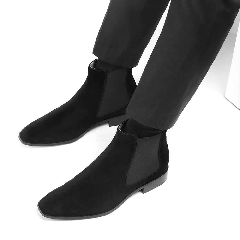 7 CM / 2.76 Inches - CMR CHAMARIPA Men's Elevator Shoes Tall Men Shoes Black Suede Boots