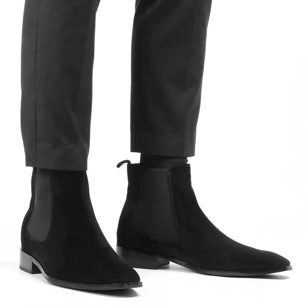 7 CM / 2.76 Inches - CMR CHAMARIPA Men's Elevator Shoes Tall Men Shoes Black Suede Boots