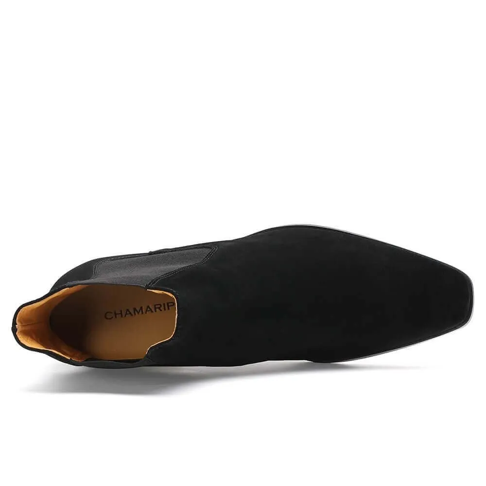 7 CM / 2.76 Inches - CMR CHAMARIPA Men's Elevator Shoes Tall Men Shoes Black Suede Boots
