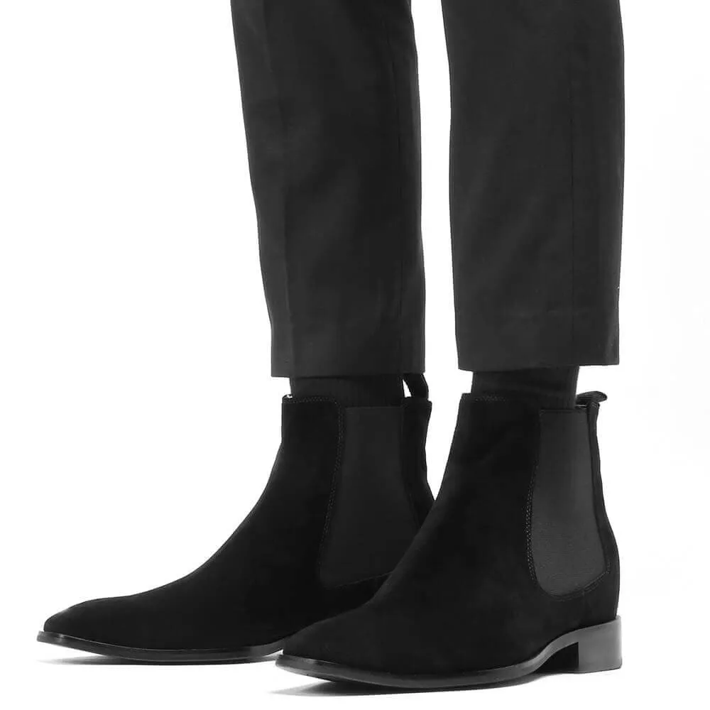 7 CM / 2.76 Inches - CMR CHAMARIPA Men's Elevator Shoes Tall Men Shoes Black Suede Boots