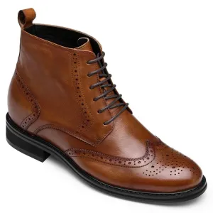 7CM / 2.76 Inches CMR CHAMARIPA Invisible Height Increasing Elevator Boots Men's Brown Leather Boots