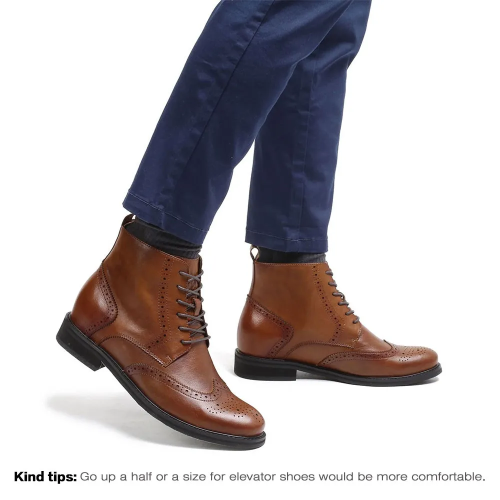 7CM / 2.76 Inches CMR CHAMARIPA Invisible Height Increasing Elevator Boots Men's Brown Leather Boots