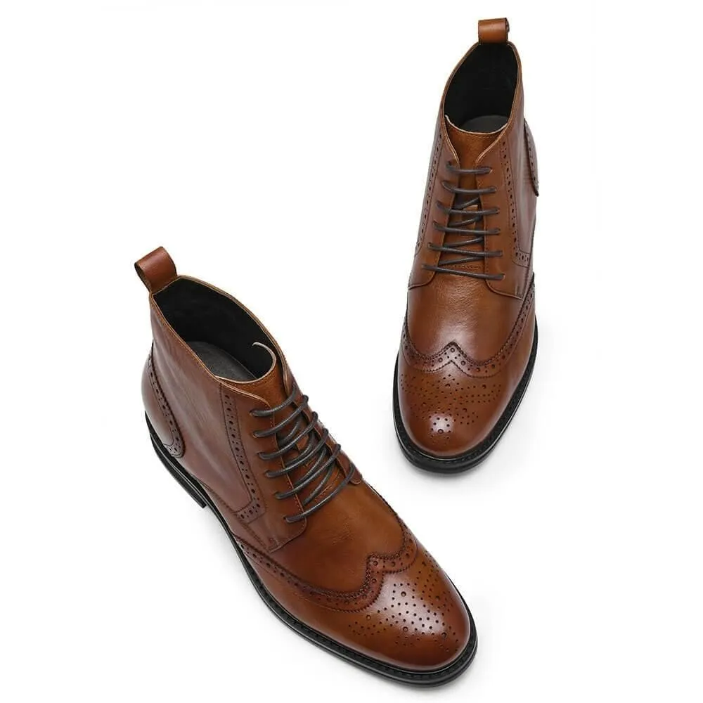 7CM / 2.76 Inches CMR CHAMARIPA Invisible Height Increasing Elevator Boots Men's Brown Leather Boots