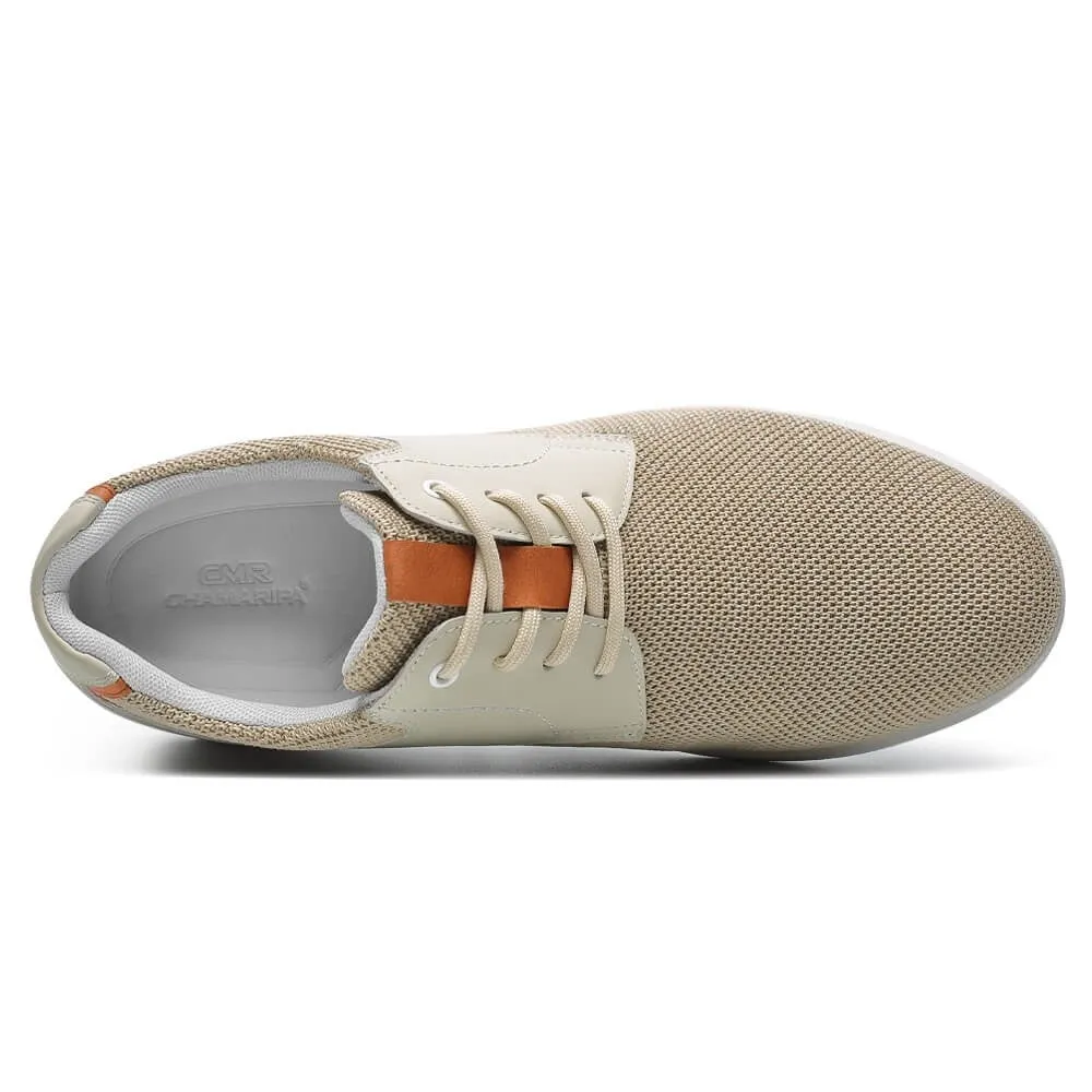7CM / 2.76 Inches CMR CHAMARIPA Men's Elevator Shoes Beige Knit Casual Shoes