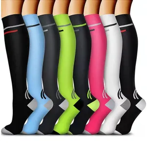 8 Pairs Set Compression Socks Knee High Nylon Stocking for Men and Women European size 34-39 -Style 2