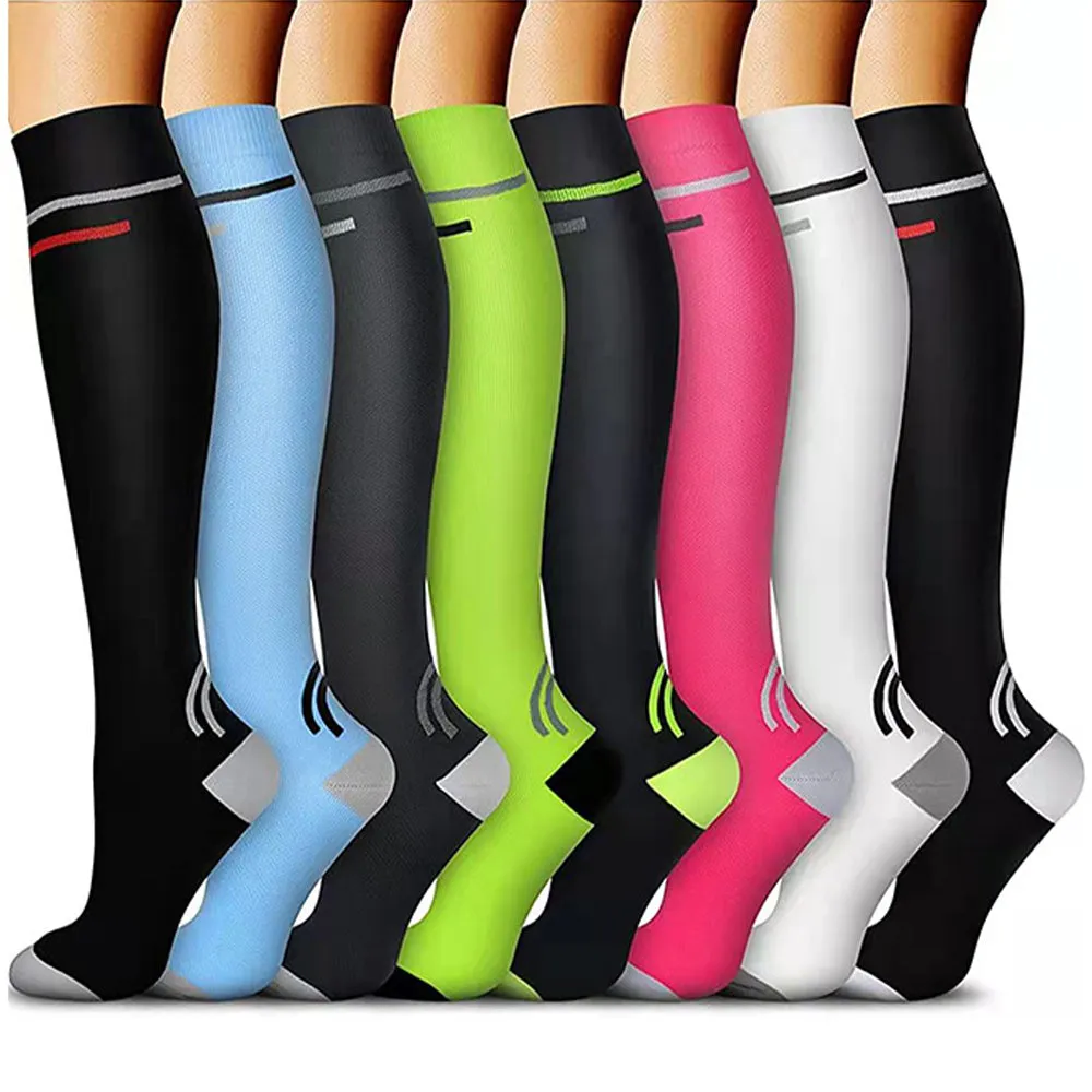 8 Pairs Set Compression Socks Knee High Nylon Stocking for Men and Women European size 34-39 -Style 2