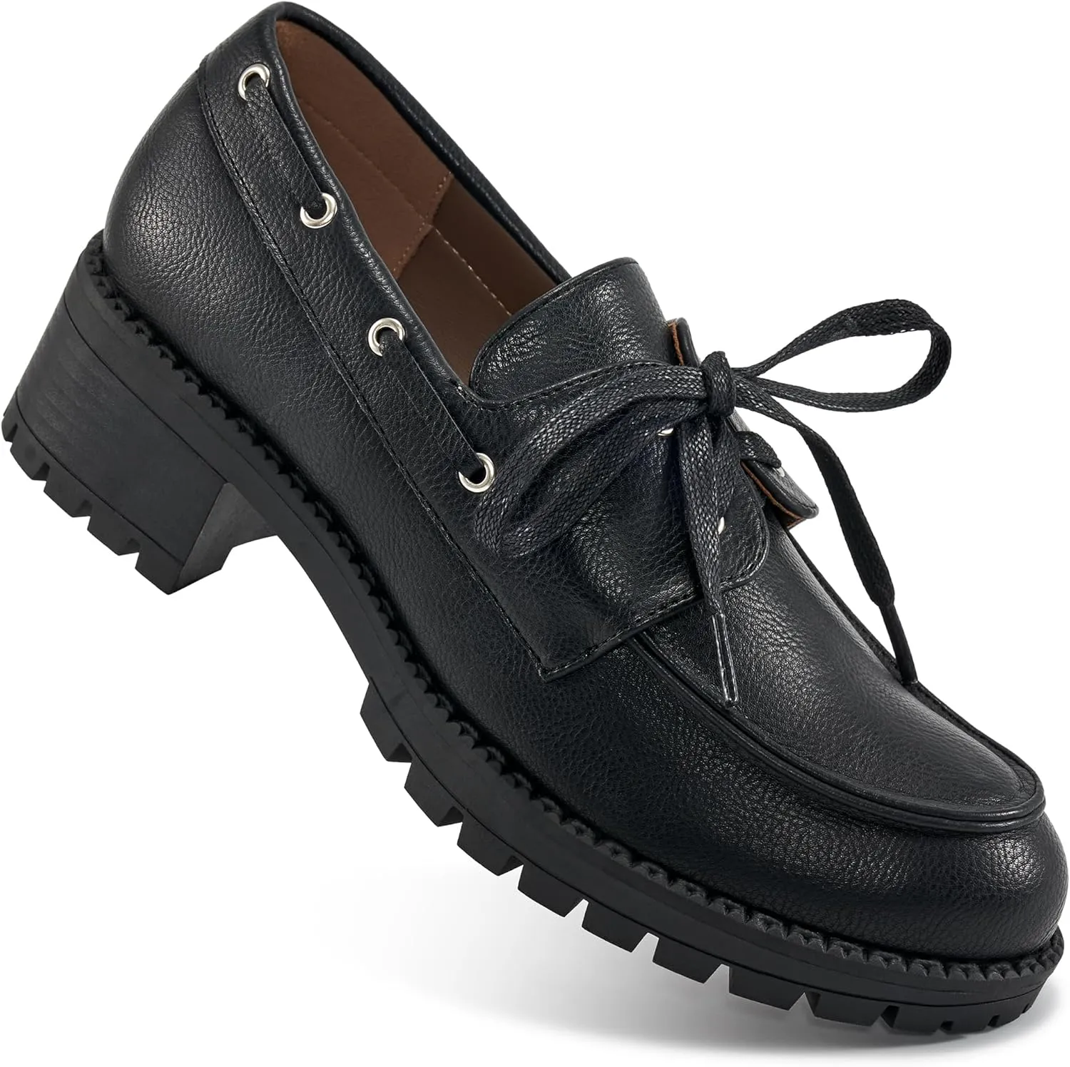 Ablanczoom Oxford Shoes for Women Loafers: Lace Up Women's Platform Chunky Loafers with Lug Sole Dress Shoes for Work Business