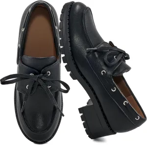 Ablanczoom Oxford Shoes for Women Loafers: Lace Up Women's Platform Chunky Loafers with Lug Sole Dress Shoes for Work Business