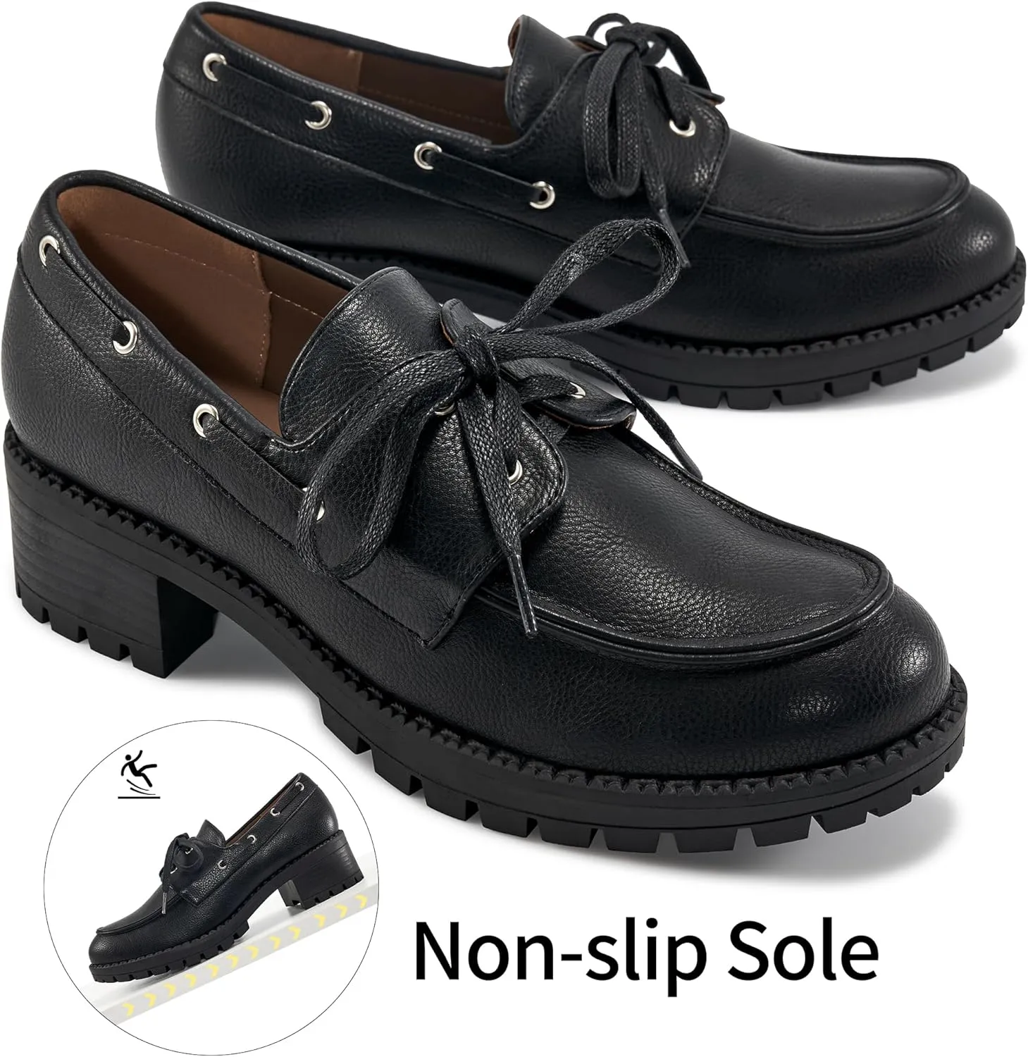 Ablanczoom Oxford Shoes for Women Loafers: Lace Up Women's Platform Chunky Loafers with Lug Sole Dress Shoes for Work Business