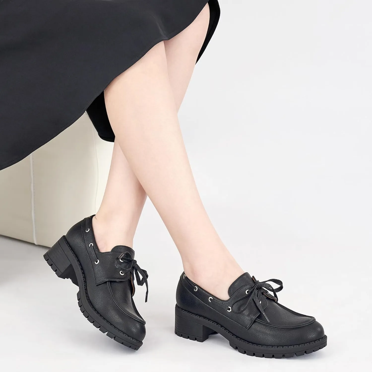 Ablanczoom Oxford Shoes for Women Loafers: Lace Up Women's Platform Chunky Loafers with Lug Sole Dress Shoes for Work Business