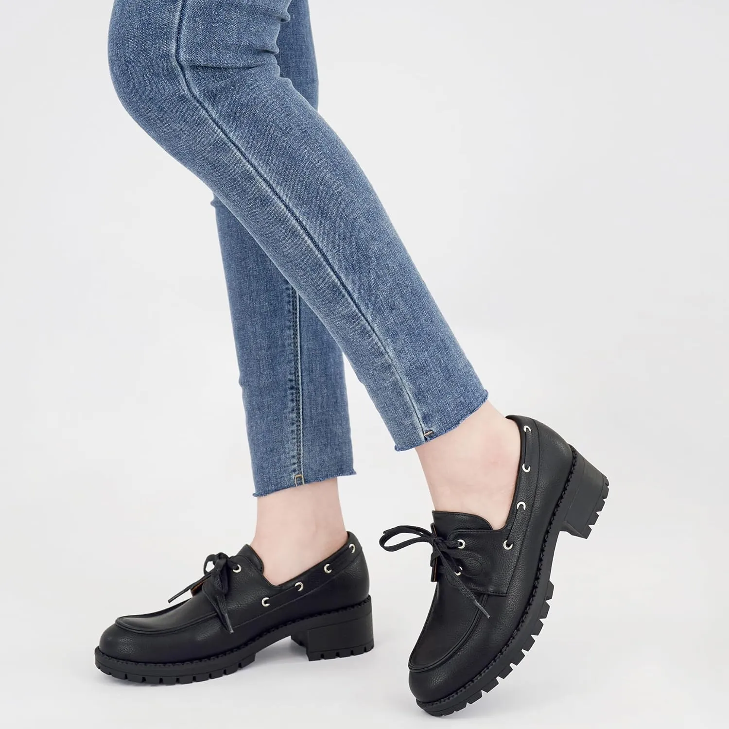 Ablanczoom Oxford Shoes for Women Loafers: Lace Up Women's Platform Chunky Loafers with Lug Sole Dress Shoes for Work Business