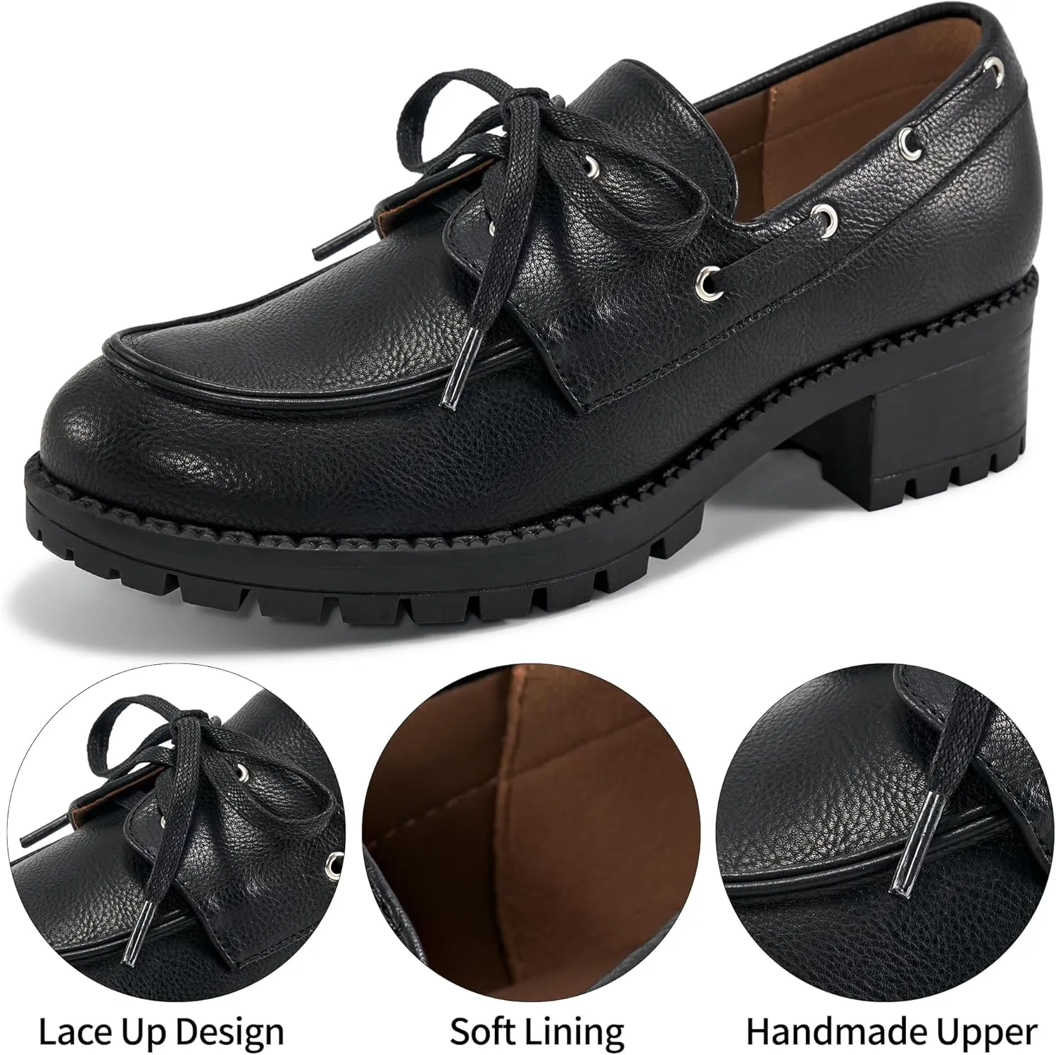 Ablanczoom Oxford Shoes for Women Loafers: Lace Up Women's Platform Chunky Loafers with Lug Sole Dress Shoes for Work Business