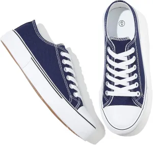 Adokoo Canvas Tennis Shoes for Women Low Top Casual White Black Sneakers for Women Lace Up Fashion Comfortable Walking Shoes