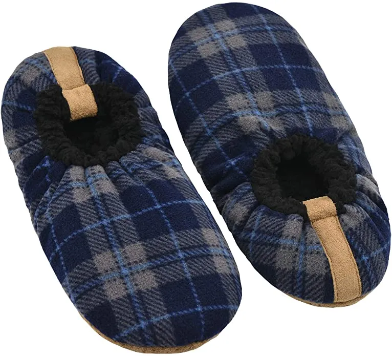 ALLBEST Men's Slippers Socks Autumn Winter Indoor Non-Skid House Slippers, Blue Plaid, Fits 9-11