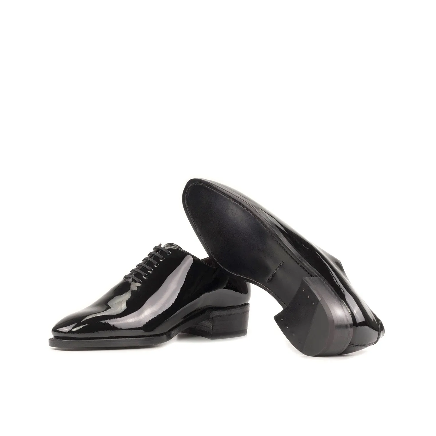 Ambrogio Bespoke Men's Shoes Black Patent Leather Belgravia High-Heel Wholecut Oxfords (AMB2388)