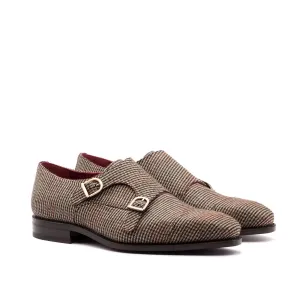 Ambrogio Men's Handmade Custom Made Shoes Multi-Color Tweed Sartorial Dress Monk-Strap Loafers (AMB1087)