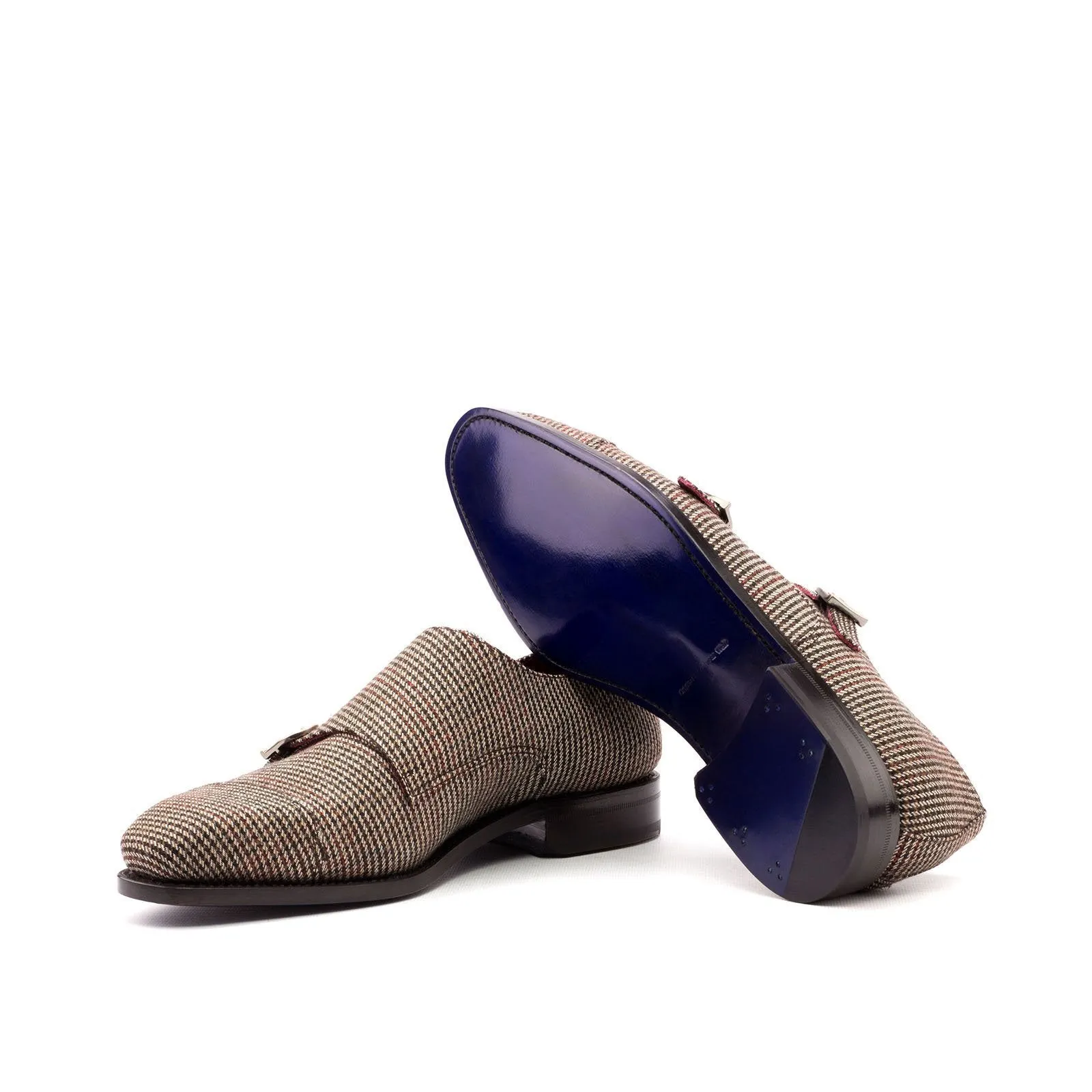 Ambrogio Men's Handmade Custom Made Shoes Multi-Color Tweed Sartorial Dress Monk-Strap Loafers (AMB1087)