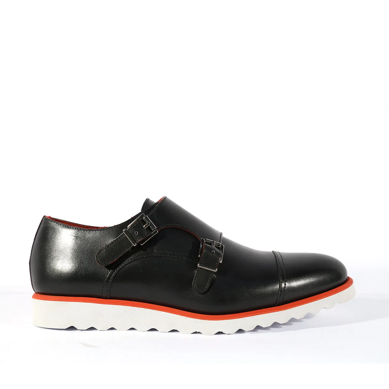 Ambrogio Men's Shoes Black Calf-Skin Leather Double Monk-Straps Loafers(AMB2519)