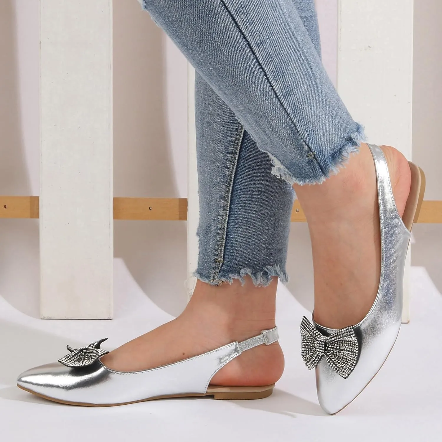 AMDBEL Slingback Flats for Women Pointed Toe Women's Flats Square Topline Slip On for Fashion Dressy Date Comfort Office Work