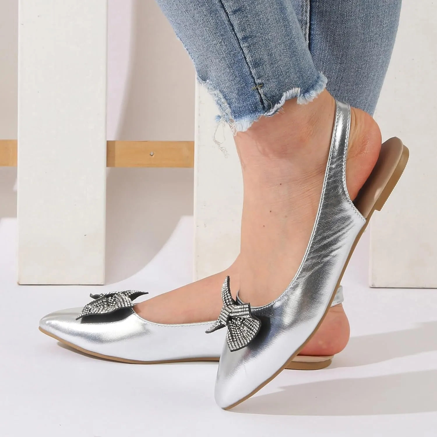 AMDBEL Slingback Flats for Women Pointed Toe Women's Flats Square Topline Slip On for Fashion Dressy Date Comfort Office Work
