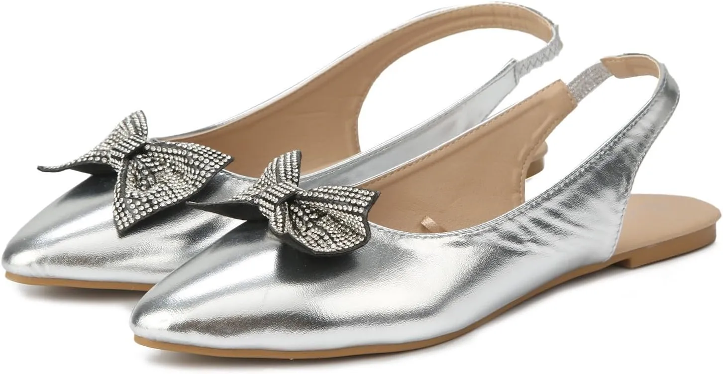 AMDBEL Slingback Flats for Women Pointed Toe Women's Flats Square Topline Slip On for Fashion Dressy Date Comfort Office Work