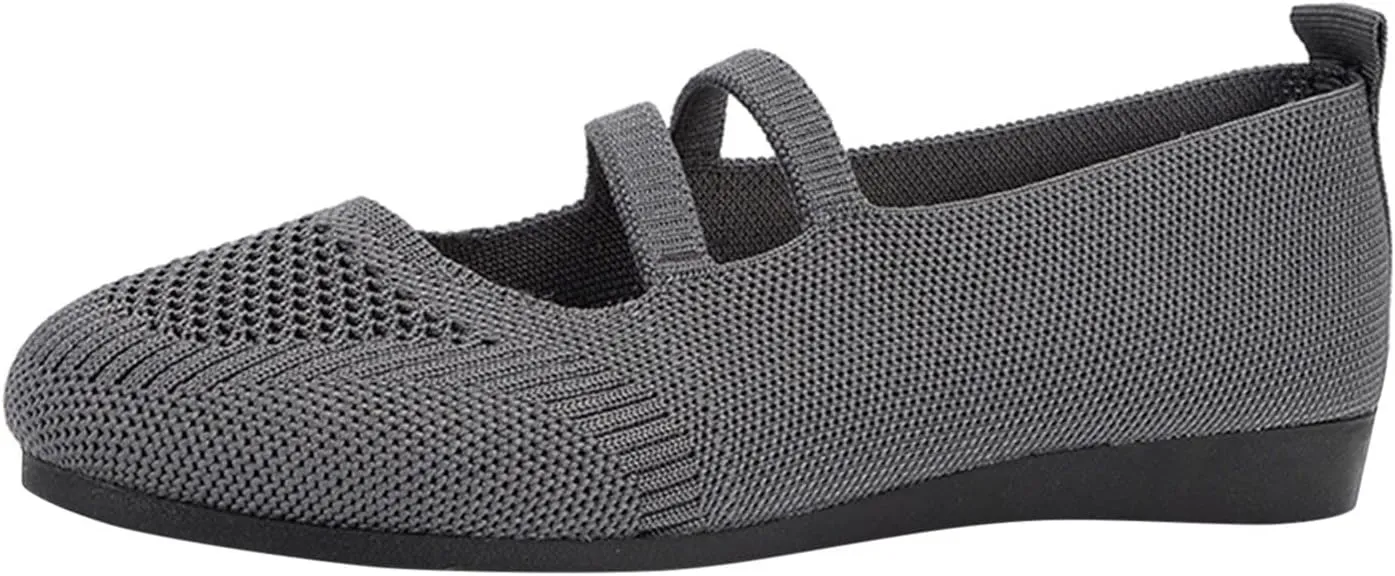 AMDBEL Women's Ballet Flats Shoes Comfortable Walking Shoe, Women's Breathable Crochet Knit Mesh Round Toe Slip On Casual Ballet Flats Dress Shoes Double Strap Low Wedge Shoes Lightweight #06