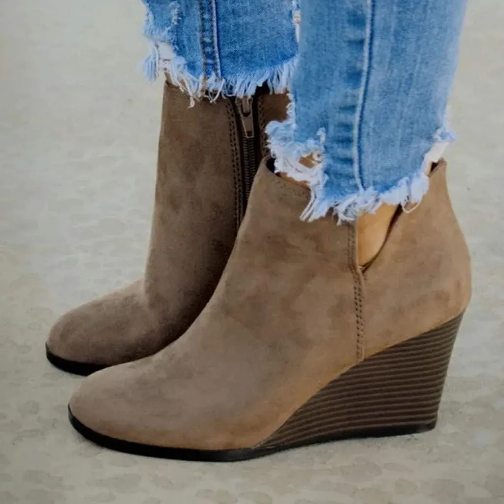 Ankle Boots for Women Round Toe Chunky Wedge Booties Zipper Buckle Leather Boots Fashion Lace Up Platform Booties
