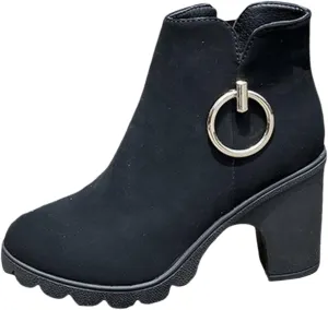Ankle Boots for Women Suede Closed Toe Stacked Heel Booties Shoes Slip on Short Boots Western Cowboy Ankle Bootie for Women Ladies Comfortable Platform Walking Boots with Zipper