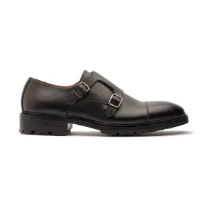 Arnold, Double Monk Strap - Black Hatch-grain | Hand Welted New Age