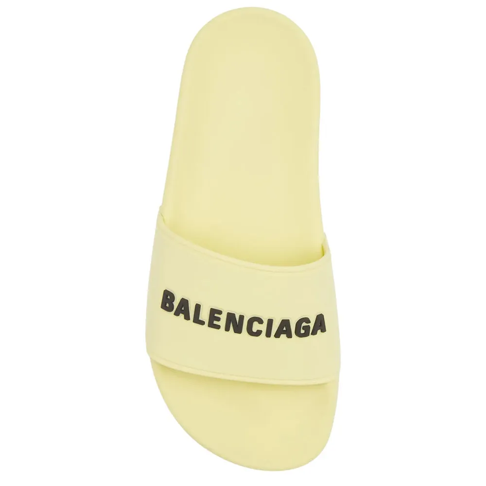 Balenciaga Women's Logo Rubber Pool Slide Sandals in Yellow
