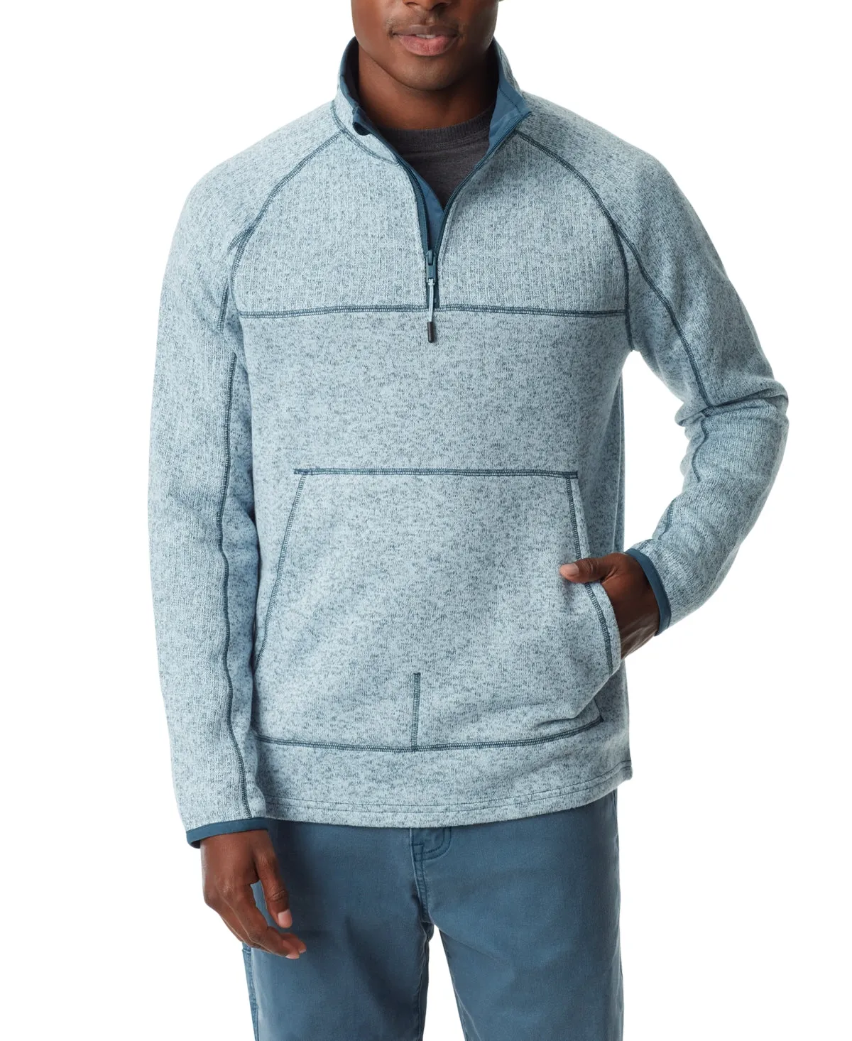 BASS OUTDOOR Mens Quarter Zip Sweater Long Sleeve Orion Light Blue XL