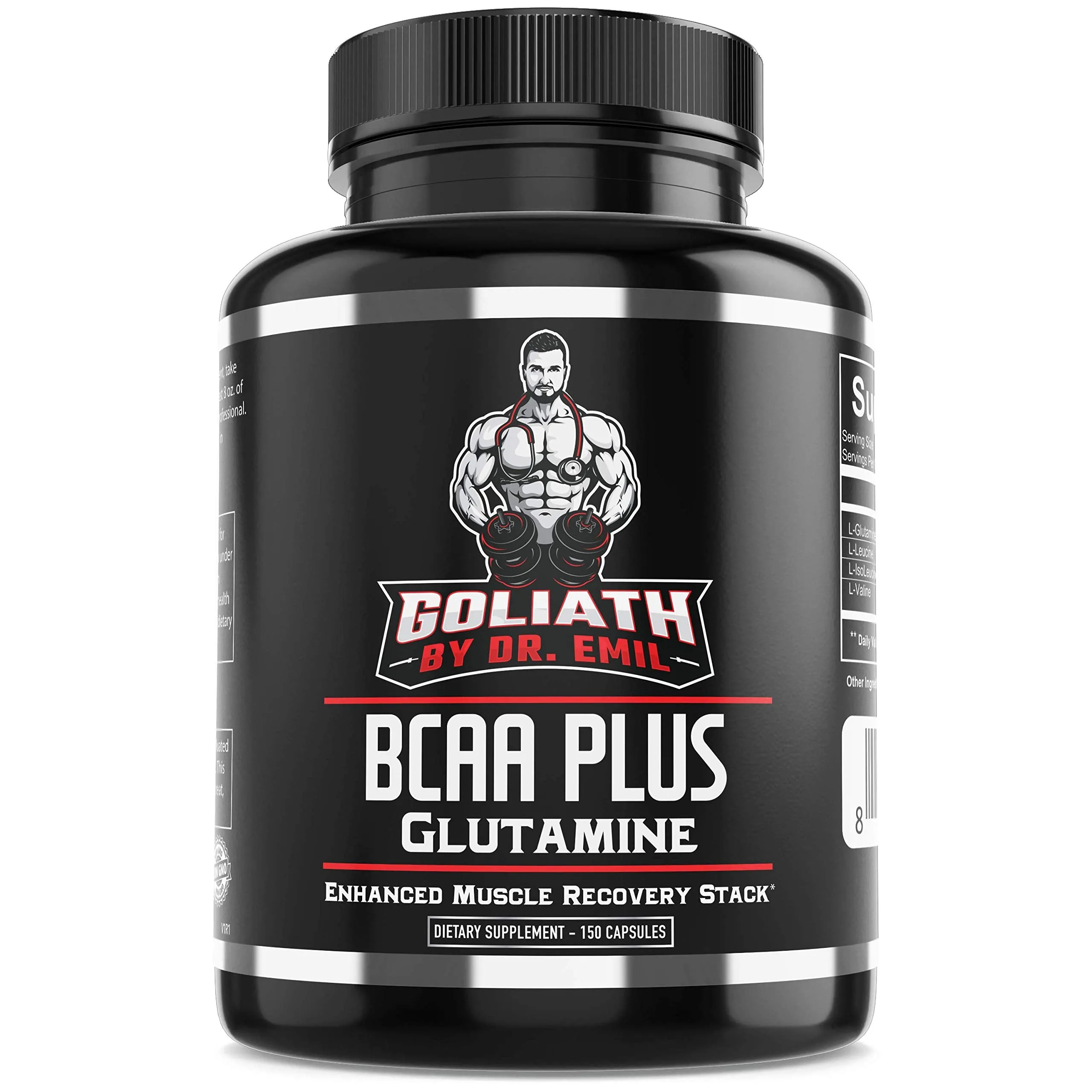 BCAA   1500mg Glutamine - Highest Capsule Dose (3200 mg) - Branched Chain Amino Acids w/Optimal 2:1:1 Ratio - Enhanced Recovery and Growth Stack for Men and Women (150 BCAA Pills)