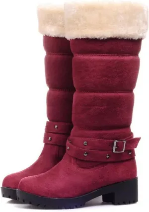 Bcshiye Women's Winter Warm Knee High Snow Boots Fur Lined Chunky Heel Platform Boots Mid-Calf Cold Weather Boots