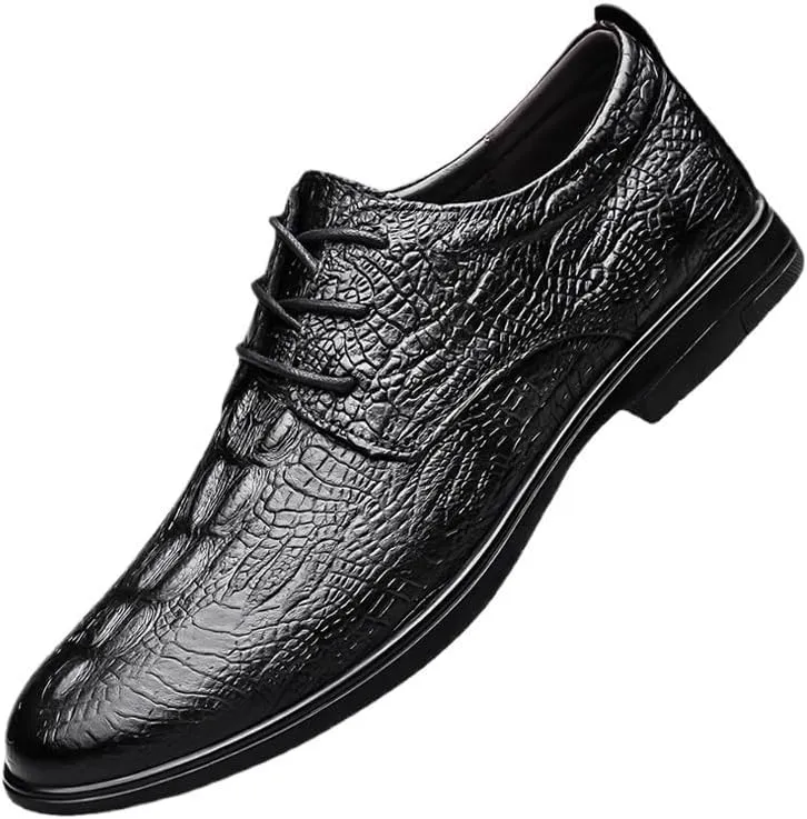 Black Crocodile Print Lace Up Casual Shoes Italian Luxury Men Leather Shoes Elegant Men's Office Dress Oxfords