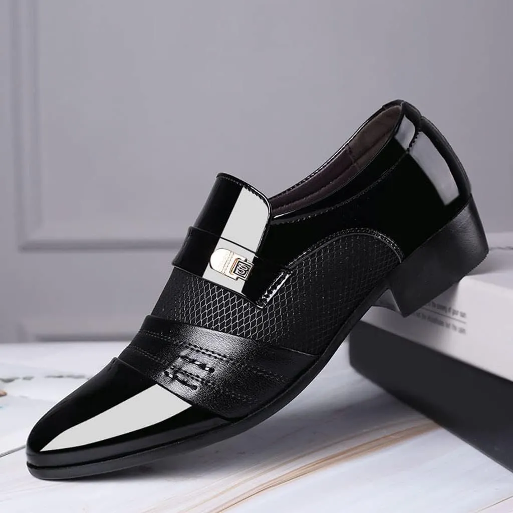 Black Dress Shoes Slip Ons for Men Shoes Shoe Male Suit Business Men Comfortable Leather Wedding Casual Shoes Men's Leather Shoes Black Non Slip Shoes Business Casual for Men