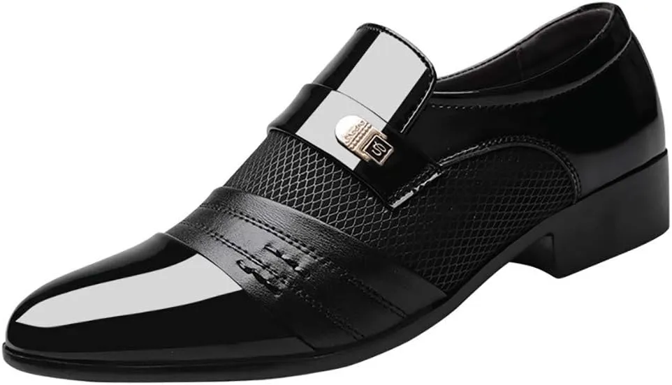 Black Dress Shoes Slip Ons for Men Shoes Shoe Male Suit Business Men Comfortable Leather Wedding Casual Shoes Men's Leather Shoes Black Non Slip Shoes Business Casual for Men