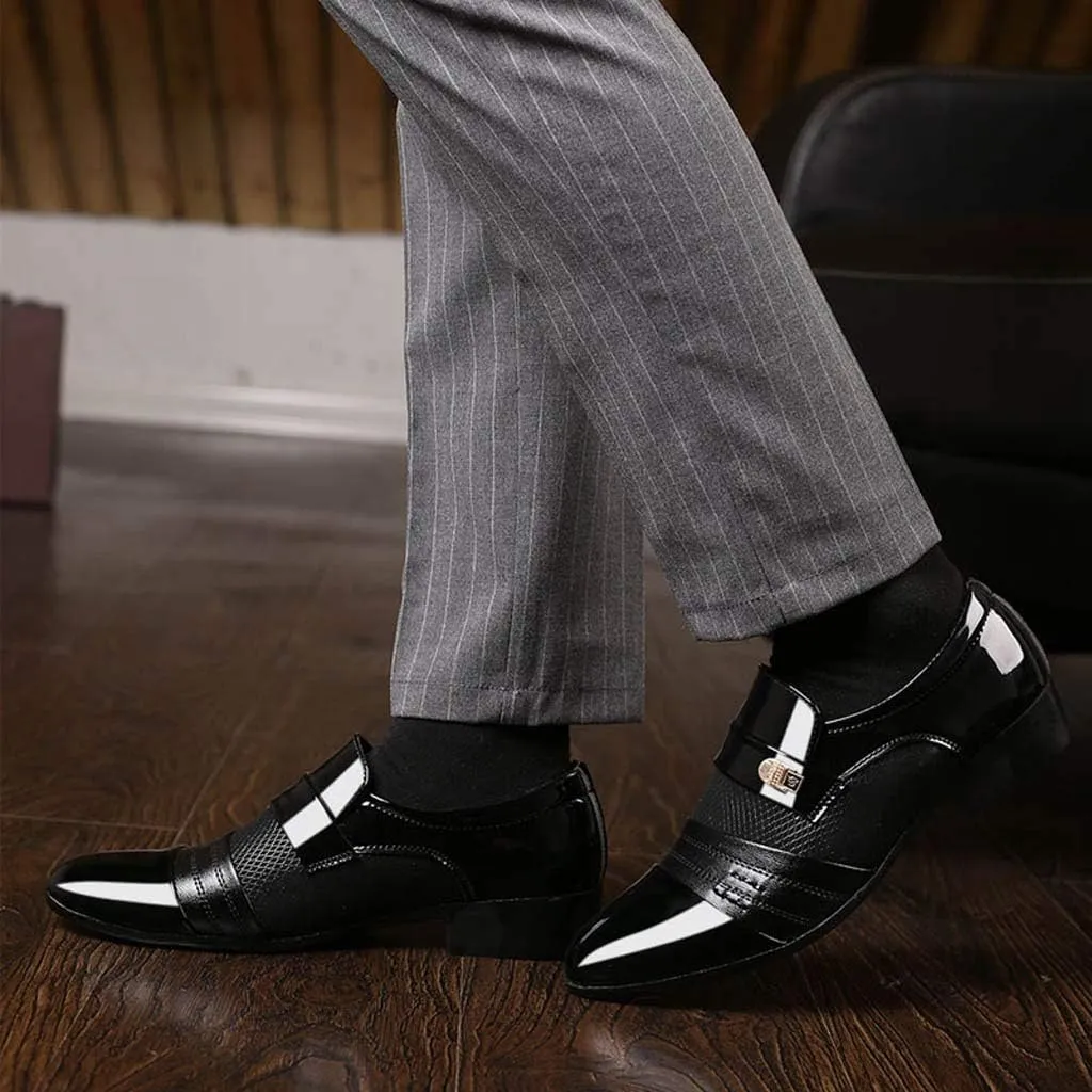 Black Dress Shoes Slip Ons for Men Shoes Shoe Male Suit Business Men Comfortable Leather Wedding Casual Shoes Men's Leather Shoes Black Non Slip Shoes Business Casual for Men