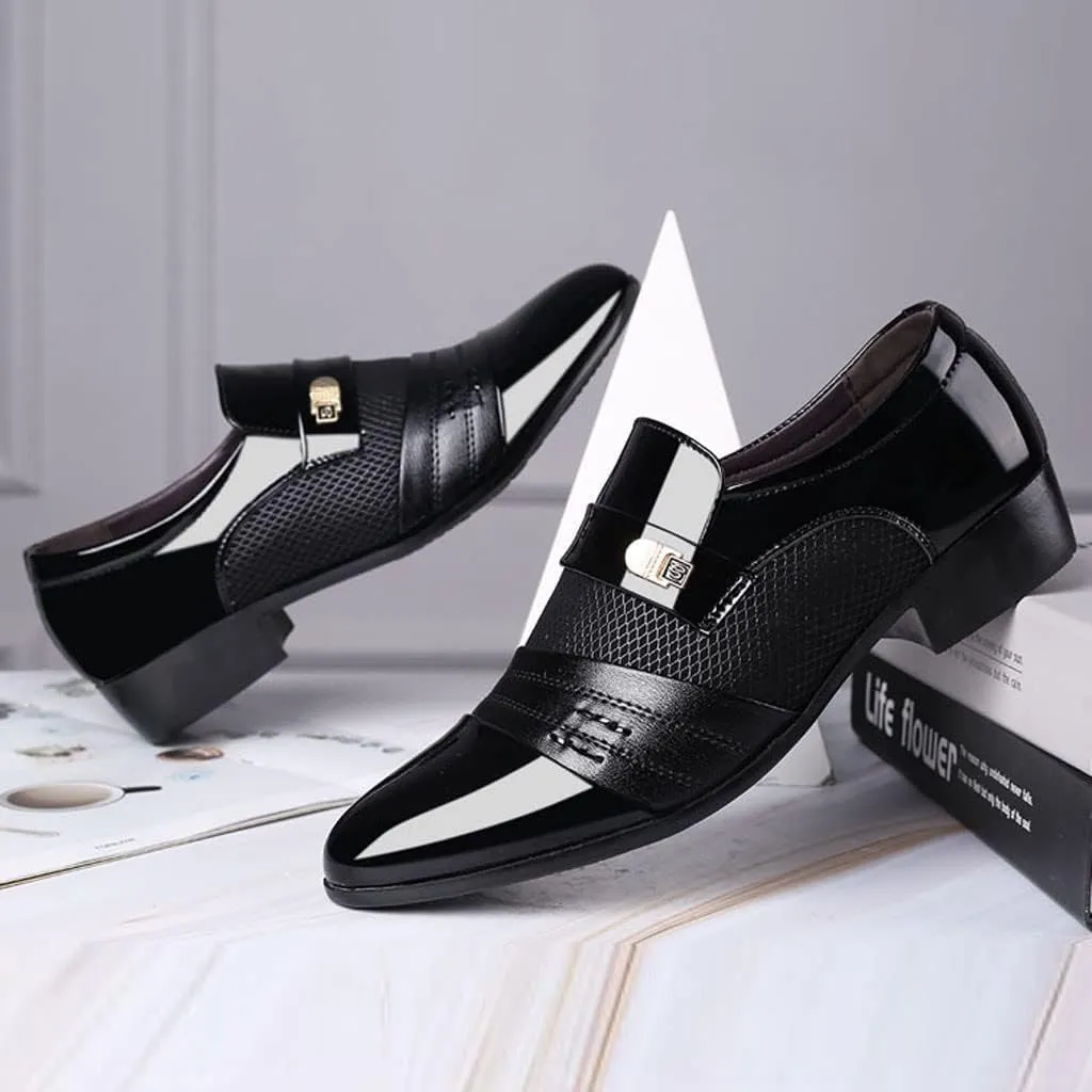 Black Dress Shoes Slip Ons for Men Shoes Shoe Male Suit Business Men Comfortable Leather Wedding Casual Shoes Men's Leather Shoes Black Non Slip Shoes Business Casual for Men