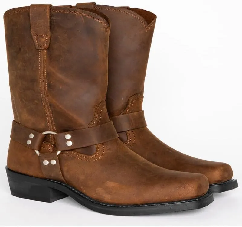 Black Vintage Western Boots Brown Cowboy Boots Leather Square Toe Lightweight Comfortable Traditional Country Boot Dress Boots