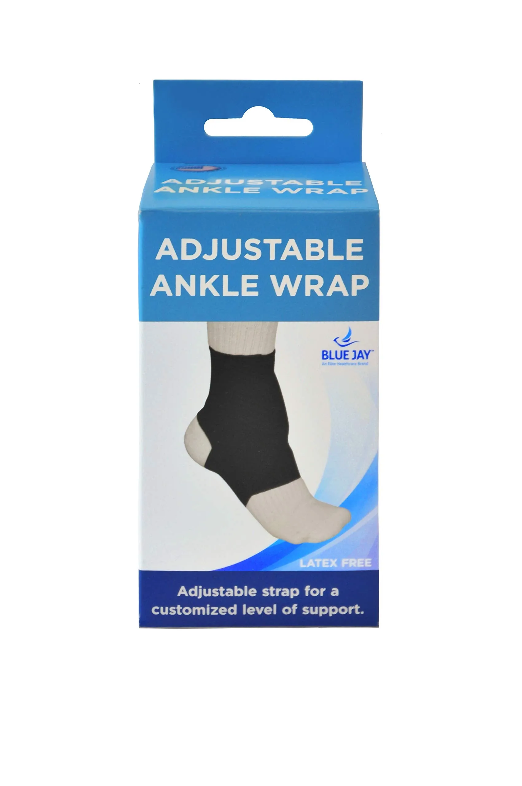 Blue Jay An Elite Healthcare Brand Adjustable Ankle Wrap, Black, Medium Ankle Support Brace for Injury Recovery - Elastic Ankle Support Brace