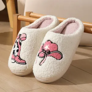 Blue Zone Planet |  Cowboy pink boots hat pattern cotton slippers indoor home plush warm slippers